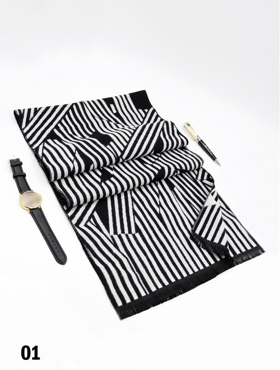 Reversible Cross Striped Cashmere Feeling Scarf